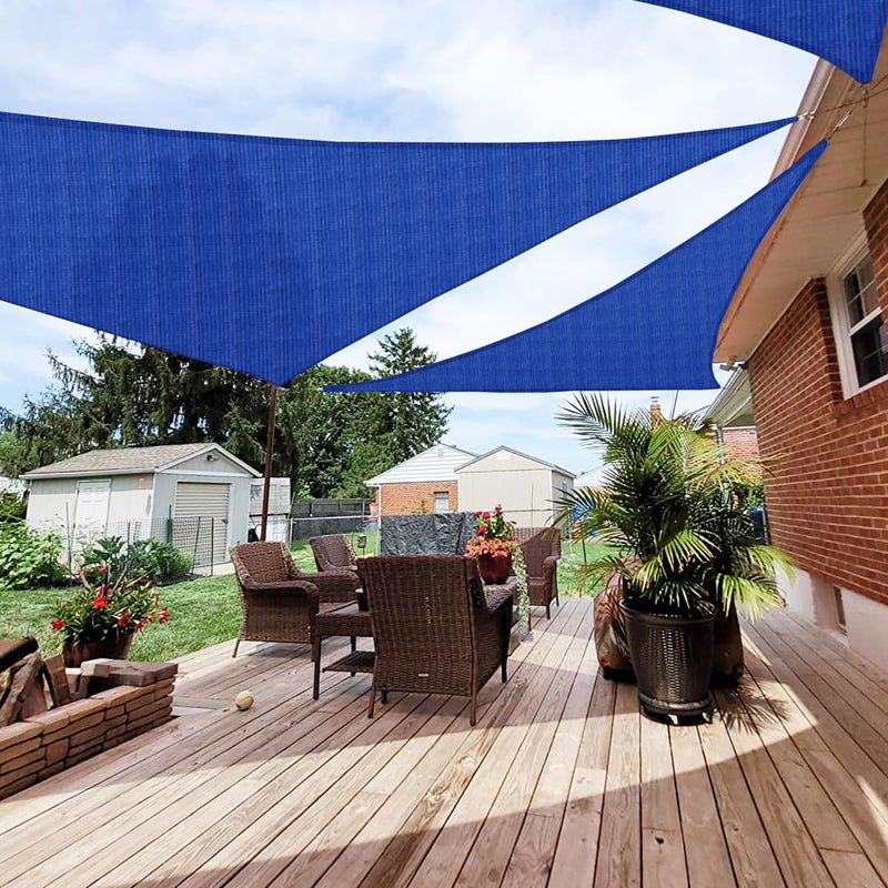 Patio Paradise 20' x 20' x 20' Sun Shade Sail Triangle Canopy Shade Cloth Fabric Sunlight Block Patio Pergola Cover HDPE Deck Awning for Outdoor Backyard Roof Shading, Blue - Image 1